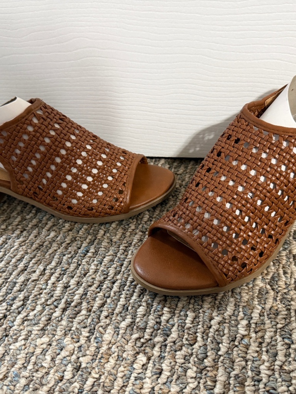 peep toe woven heels